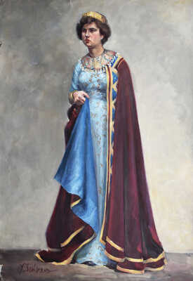 Дейнеко Ольга Константиновна. Эскиз женского костюма к опере «Мадам Баттерфляй» (дама в голубом платье и мантии)